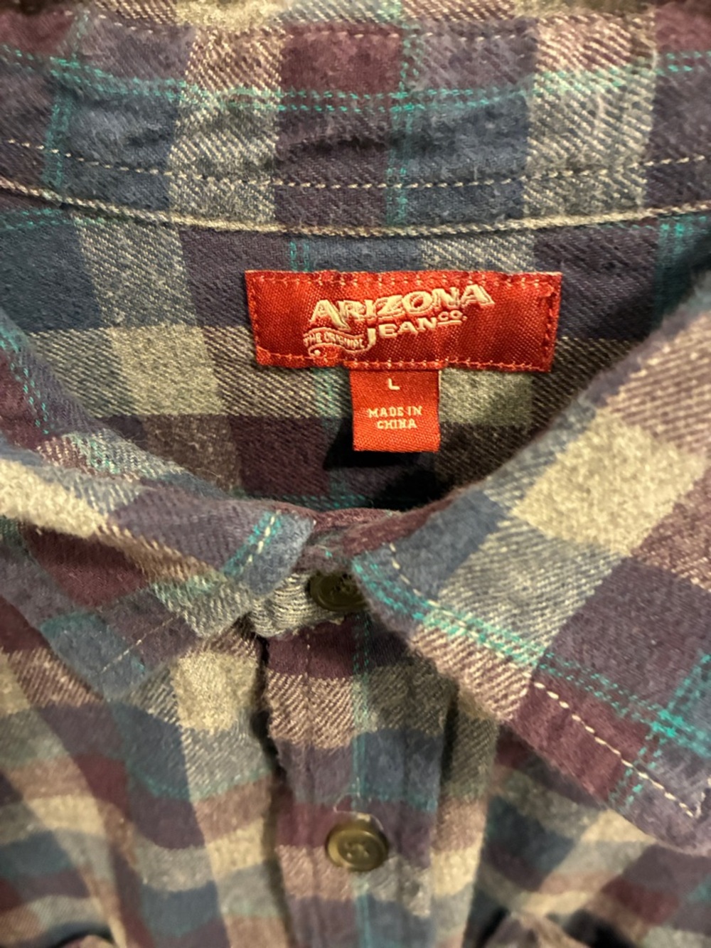 Arizona Jean Company Blue and Navy Plaid Button-Down Shirt - Picture 2 of 7